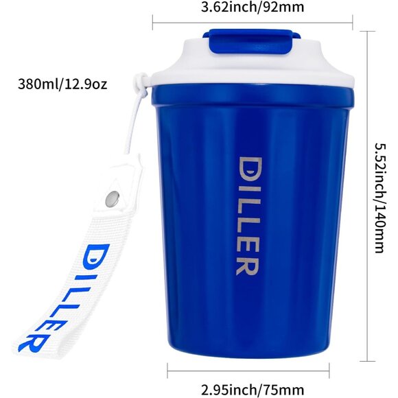 Insulated Water Bottle, 12 oz Vacuum Cup Coffee Mug w Lid Stainless Steel - Picture 2 of 7